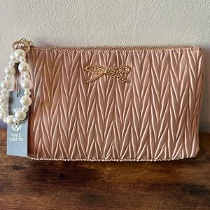 Vince Camuto Blush Pink Quilted Bag Gold Bow Pearl Zipper | NWT